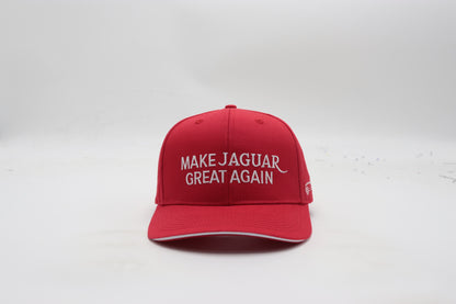 Red cap with 'MAKE JAGUAR GREAT AGAIN' text on a white background